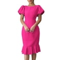 thumbnail image 1 of SMihono Stylish Women's Summer Puff Short Sleeve Mermaid Dress Elegant Office Slim Solid Party Dress Bodycon Ruffle Dress Hot Pink L, 1 of 9