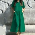thumbnail image 1 of SMihono Trendy Women's Summer Short Sleeve Button Down Shirt Dress A-Line Flared Maxi Long Beach Casual Dress with Pockets Green S, 1 of 6