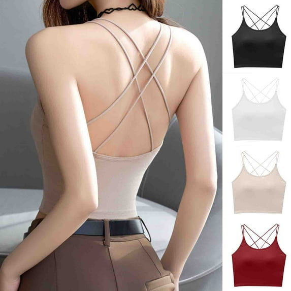 SMihono Stylish Womens Sports Bra Strappy High Neck Longline Yoga Running Gym Tops Clothes Padded Workout Tank Tops with Built in Bra Wine M