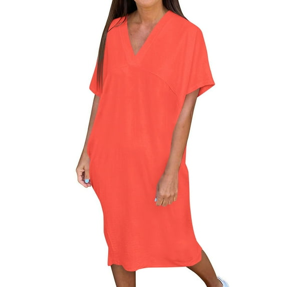 SMihono Stylish Womens Summer Dress Oversized High Waist Short Sleeve Short Dress Classic Casual Vacation Dress Basic Boutique Dress Watermelon Red L