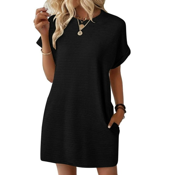SMihono Trendy Womens Summer Dresses Fashion 2025 Short Sleeve Fall Mini Dress Casual Beach Vacation Clothes Dresses Black XL