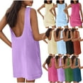 thumbnail image 1 of SMihono Stylish Womens Summer Linen Mini Dress Boat Neck Low Back Sleeveless Tank Dresses with Pockets 2025 Vacation Outfits Beige M, 1 of 8
