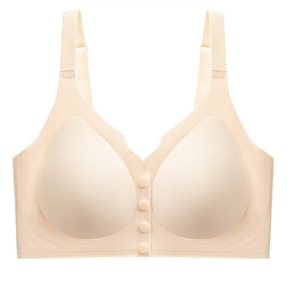 SMihono Scalloped Daisy Bras for Older Women 2025 Plus Size Front Closure Bras No Underwire Front Button Bra Comfy Soft Push up Bras Beige L