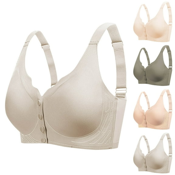 SMihono Scalloped Daisy Bras for Older Women 2025 Plus Size Front Closure Bras No Underwire Front Button Bra Comfy Soft Push up Bras Pink XXL