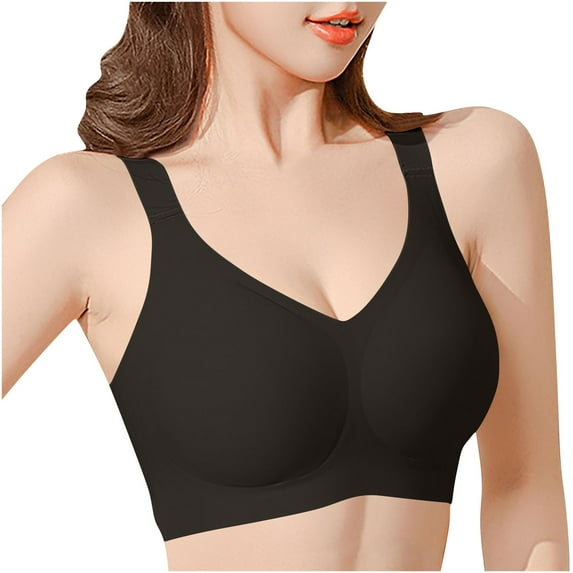 SMihono Seamless Bras for Women No Underwire, Wireless Comfortable Bralettes with Support and Lift, Full Coverage T-Shirt Bra Black XL