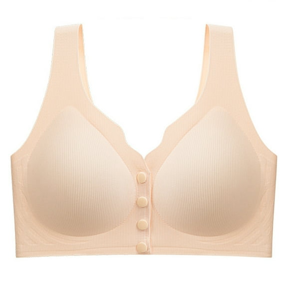 SMihono Seamless Front Close Wireless Bras for Women with Jelly Soft Support, Smoothing Padded Bralette Padded Underwear Beige XXXL