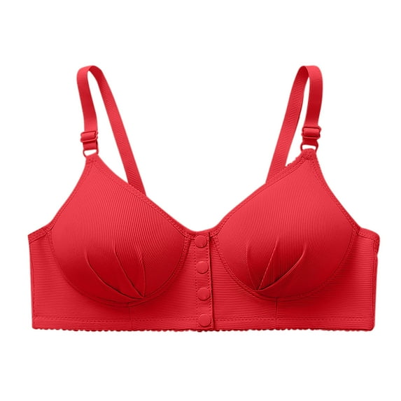 SMihono Seamless Front Closure Bra for Women Posture Back Smoothing Wireless Snap Button Full Coverage Bras for Everyday Red XXXL