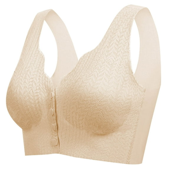 SMihono Seamless Front Closure Mastectomy Bra Comfy Bra Pocket Breast Prosthesis Breast Forms Bralette Daily Bra White L