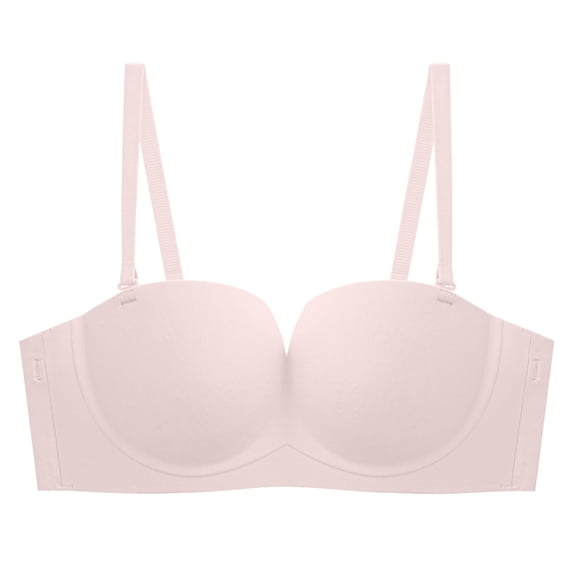 SMihono Seamless Strapless Bra Push Up, Beauty Back Smoothing Underwire Lightly Lined Cups Bras for Women Pink M