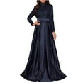 thumbnail image 1 of SMihono Sequin Long Sleeve Prom Dress Long Ball Gown Satin Sparkly A-Line Formal Evening Gown with Pockets High Waist Maxi Ball Gowns Navy 6, 1 of 9