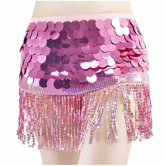 SMihono Sequin Skirt for Women Sparkly Fringe Sexy Cut Out Eyelet Dance Skirts Cosplay Triangle Mini Rave Costume Pink 4-10