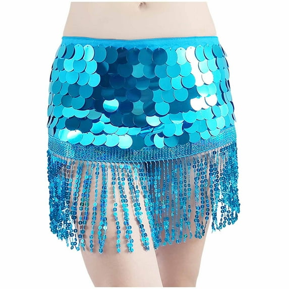 SMihono Sequin Skirt for Women Sparkly Fringe Sexy Cut Out Eyelet Dance Skirts Cosplay Triangle Mini Rave Costume Sky Blue 4-10