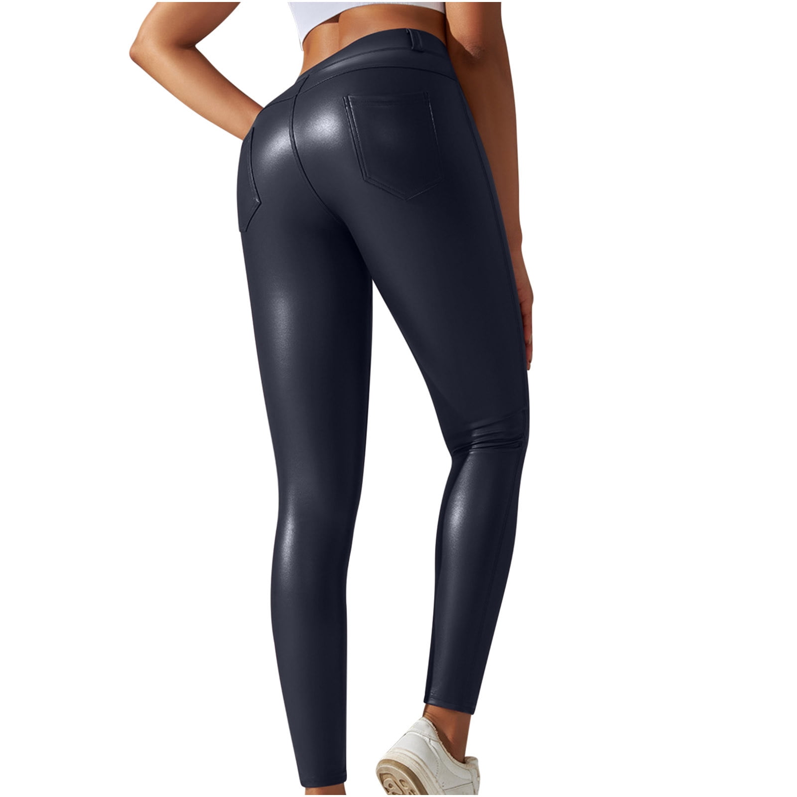 SMihono Skinny Slim Women's Sexy Leggings Plus Size Color Bottom Small Feet  Sports High Waist Thin Leather Pants Full Length Athletic Sports Pants for Teen  Girls Love Navy 4 