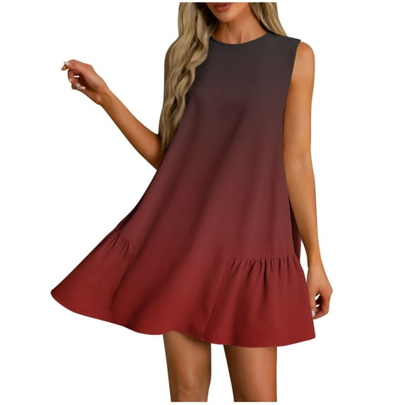 SMihono Sleeveless Gradient Swing Dress for Women Casual Loose Summer Beach Dresses Lightweight Flowy Ombre Tank Mini Sundress Red XXL