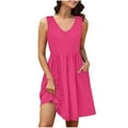 thumbnail image 1 of SMihono Sleeveless Summer Casual Dress with Pockets Womens V-Neck Knee Length Beach Hawaiian Dress for Vacation Fashion Sundresses Hot Pink L, 1 of 7