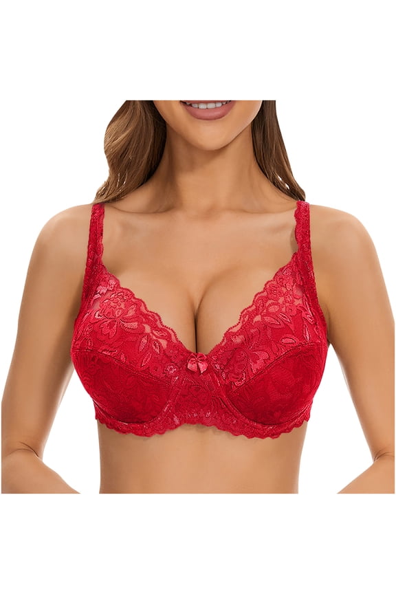 Soft Soft Lace Bras for Women, Full Coverage Underwire Minimizer Bras, Lifting Comfort Bras for Everyday Wear. Red 80