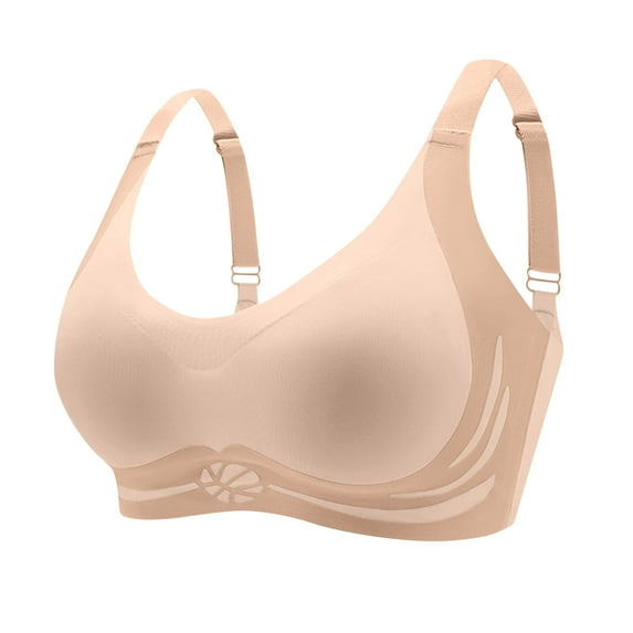 SMihono Soft Support Colorblock Wireless Bras for Women Comfort Seamless Full Coverage Push Up Padded Breathable Everyday Bra Beige XL