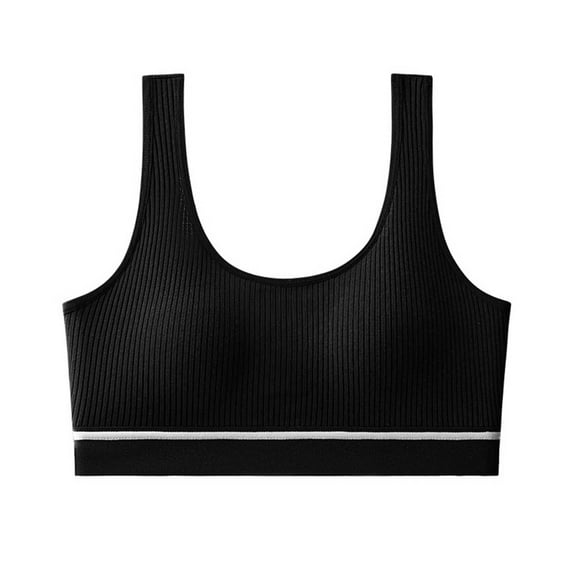 SMihono Solid Color Ribbed Sports Bra - Sweat-Absorbent, Breathable, Versatile for Outerwear and Underwear Black Free Size