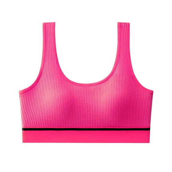 SMihono Solid Color Ribbed Sports Bra - Sweat-Absorbent, Breathable, Versatile for Outerwear and Underwear Hot Pink Free Size