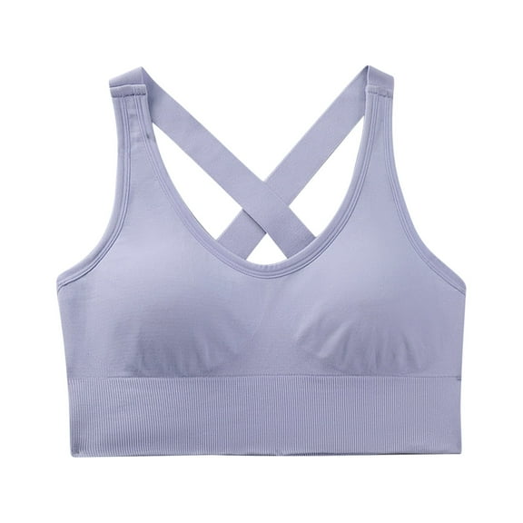 SMihono Sports Bra for Women High Support, Criss-Cross Back Padded Strappy Sports Bras Yoga Bra with Removable Cups Purple M