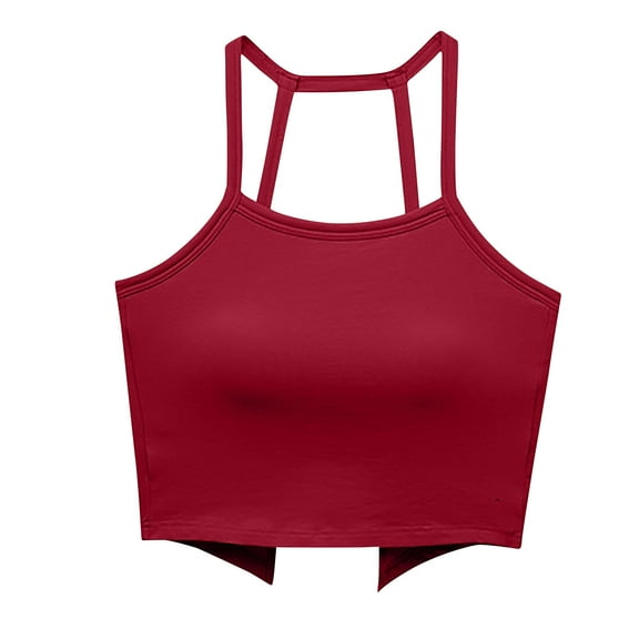 SMihono Sports Bras Athletic Tank Tops for Women Halter Running Seamless Cute Crop Top Basics Workout Underwear Red M