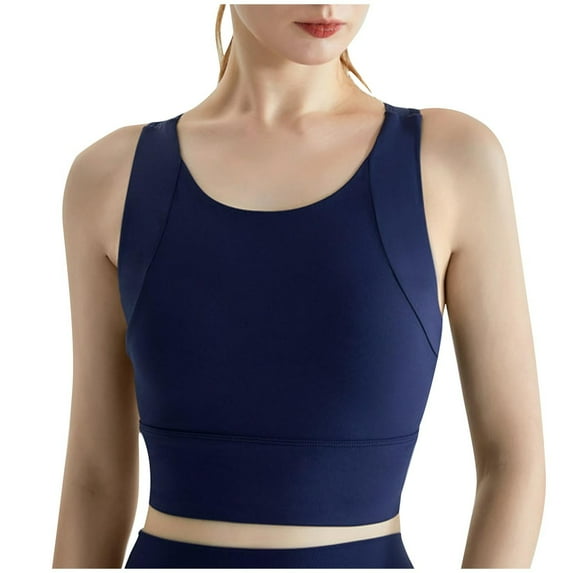 SMihono Sports Bras for Women Padded High Support Longline Seamless Workout Tank Top Yoga Bra Workout Exercise Sport Bra (Dark Blue XL )
