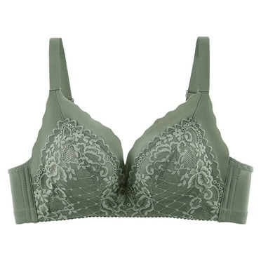 SMihono Spring Bra for Women 2025 Women's Breathable Trim Lace Bra -Elastic Sports Plus Size Support Non Steel Ring Beautiful Back Daily Bra Army Green 34