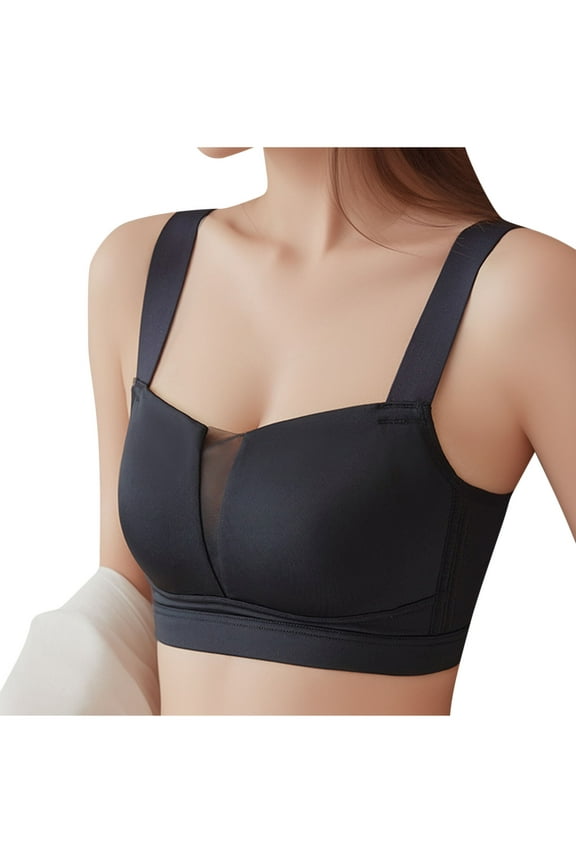 Square Neck Seamless Bralette Wireless Bra for Women No Show Push-Up Full Coverage Lifting Back Buckle Bras Black M