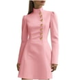 thumbnail image 1 of SMihono Stand Collar Wear to Work Dresses for Women Long Sleeve Elegant Cocktail Party Formal Church Office Sheath Dress Pink M, 1 of 7