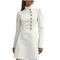 thumbnail image 1 of SMihono Stand Collar Wear to Work Dresses for Women Long Sleeve Elegant Cocktail Party Formal Church Office Sheath Dress White S, 1 of 7