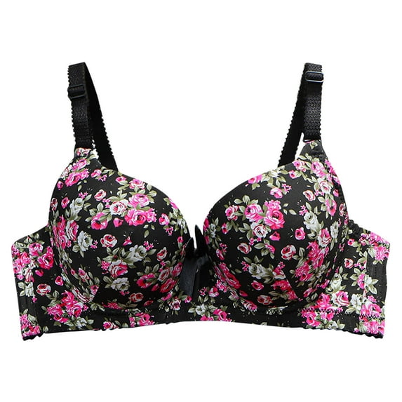 SMihono Stylish Bras for Women Full Coverage Supportive Lightly Lined Floral Lace Bra Wireless Push Up Sleeping Bras Black 40