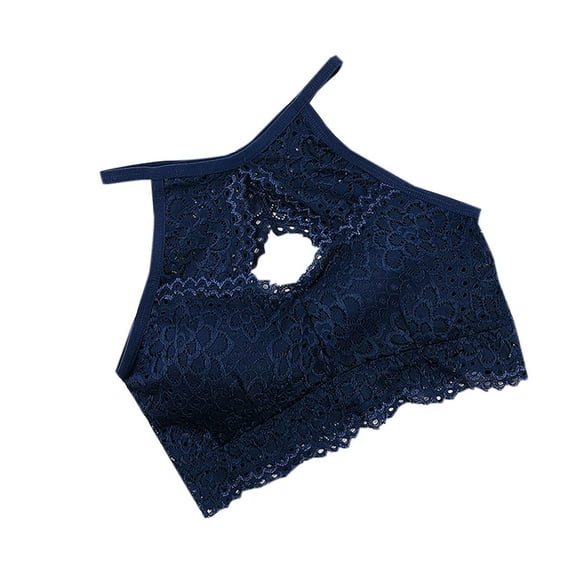 SMihono Stylish Lace Bralette for Womens No Underwire Push Up Cami Bras Halter Neck Plus Size Teddy Babydoll Tank Top Bralette Blue Free Size