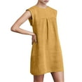thumbnail image 1 of SMihono Summer Cotton Linen Dress for Women Casual Sleeveless Crewneck Ruched Sundresses Plus Size Solid Color Loose Dresses Yellow L, 1 of 6