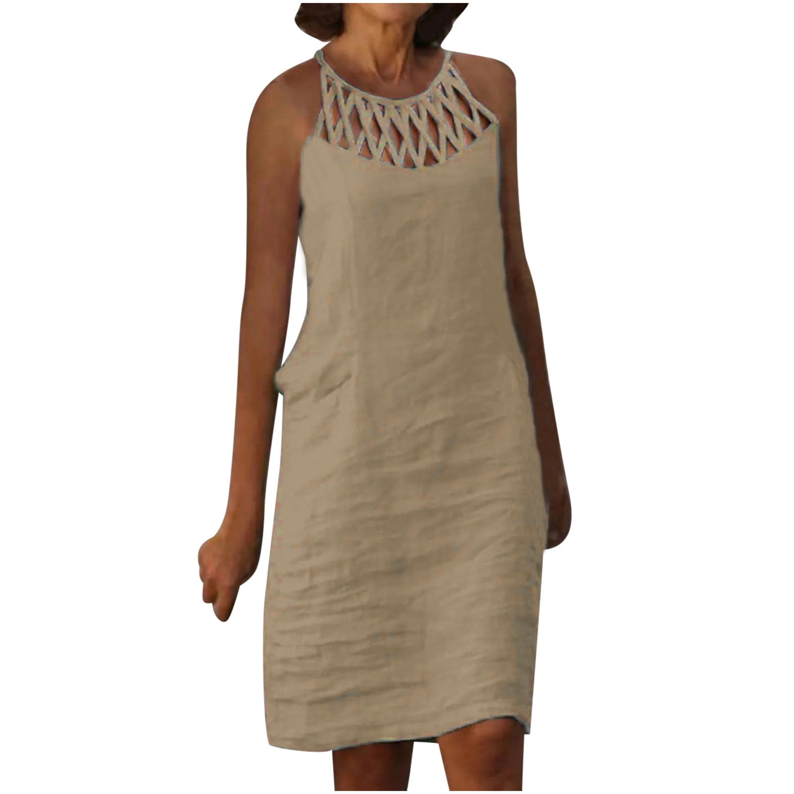 SMihono Summer Cotton Linen Straight Pencil Dress for Women Slip Cute Dressy Solid House Dress Halter Fishnet Babydoll Breathable Comfy Loose Casual Beach Smocked Backless Sleeveless Khaki 8 - Walmart.com SMihono Summer Cotton Linen Straight Pencil Dress for Women Slip Cute Dressy Solid House Dress Halter Fishnet Babydoll Breathable Comfy Loose Casual Beach Smocked Backless Sleeveless Khaki 8 - Walmart.com