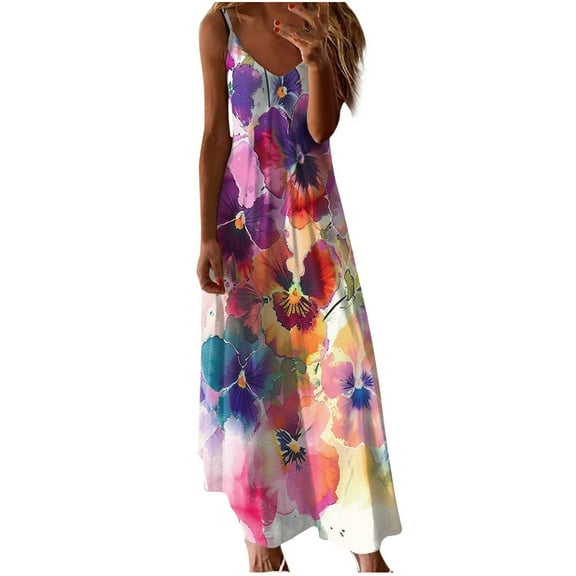 SMihono Summer Dresses for Women 2024 Trendy Printed V Neck Adjustable Straps Dresses Casual Sleeveless A Line Beach Dress Pink 12