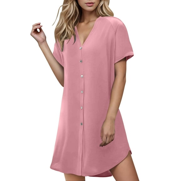SMihono Summer Dresses for Women 2025,Button Down Shift Dresses Beach Vacation Fashion Sun Dresses Short Sleeve midi Dresses Pink XXL