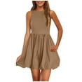 thumbnail image 1 of SMihono Summer Dresses for Women 2025 Casual Sleeveless Tank Mini Short Dress Crew Neck Bubble Sundress with Pockets Khaki M, 1 of 9