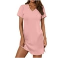 thumbnail image 1 of SMihono Summer Dresses for Women 2025 Fashion Side Slit Short Sleeve V-Neck T Shirt Mini Dress Solid Casual Outdoor Sundress Pink S, 1 of 7