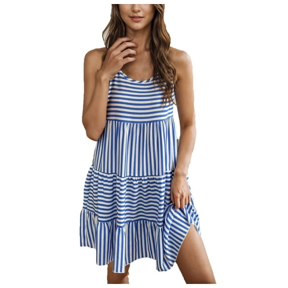 SMihono Summer Dresses for Women Adjustable Spaghetti Strap Beach Vacation Casual Cute Sundresses Layered Halter Dress Light Blue L