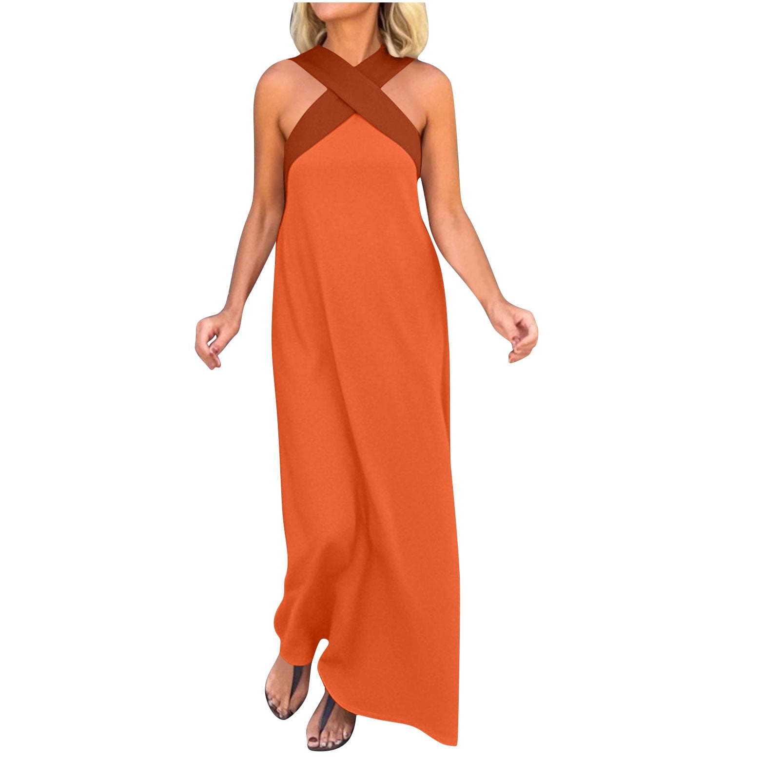 SMihono Summer Long Dresses for Women 2025 Elegant Criss Cross Halter ...