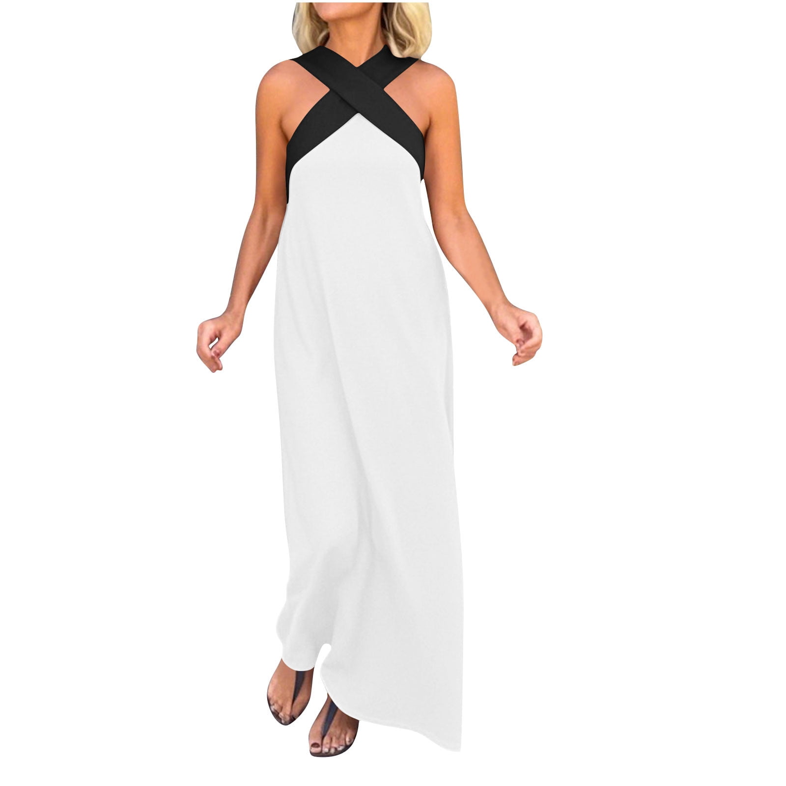 SMihono Summer Long Dresses for Women 2025 Elegant Criss Cross Halter ...