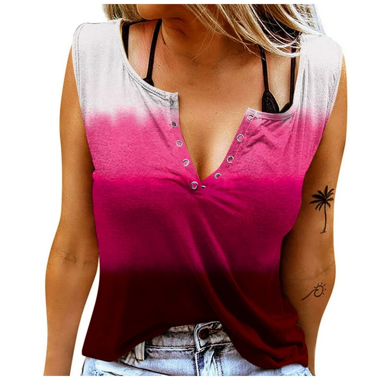 SMihono Summer Sexy Tank Tops for Women Buttons Split V Neck Ring Hole  Shirts Loose Fit Casual Flowy Blouse Stretch Classic Body Suits Trendy 2023
