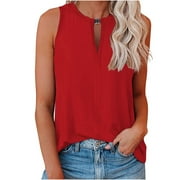 SMihono Summer Tank Tops for Women Sales Trendy 2023 Fashion Sleeveless Tunic Tanks Solid Basic Shirts Camis Keyhole V Neck Shirts Loose Fit Business Blouse Stretch Classic Body Suits Red 8