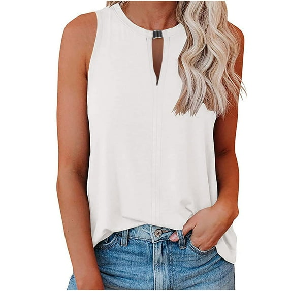 SMihono Summer Tank Tops for Women Sales Trendy 2023 Fashion Sleeveless Tunic Tanks Solid Basic Shirts Camis Keyhole V Neck Shirts Loose Fit Business Blouse Stretch Classic Body Suits White XXL