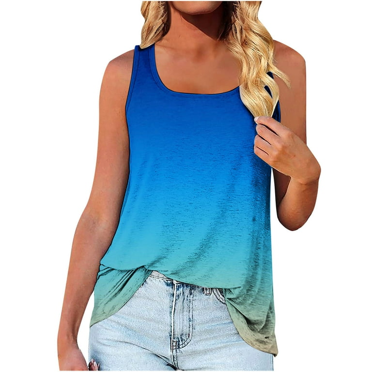 SMihono Summer Tunic Tank Tops for Women Sales Raceback Sleeveless Tanks  Gradient Color Camis Square Neck Shirts Slim Fit Flowy Sports Blouse  Stretch Classic Body Suits Trendy 2023 Blue 8 