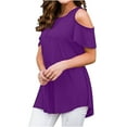 thumbnail image 1 of SMihono Summer Women's Peplum Tops Casual Blouse Deals Workout Off Shoulder Short Sleeve Tees Fashion 2024 Trendy Vintage Solid Shirts Crew Neck Tops Ruffle Beach Relaxed Dressy Blouse Purple 8, 1 of 6