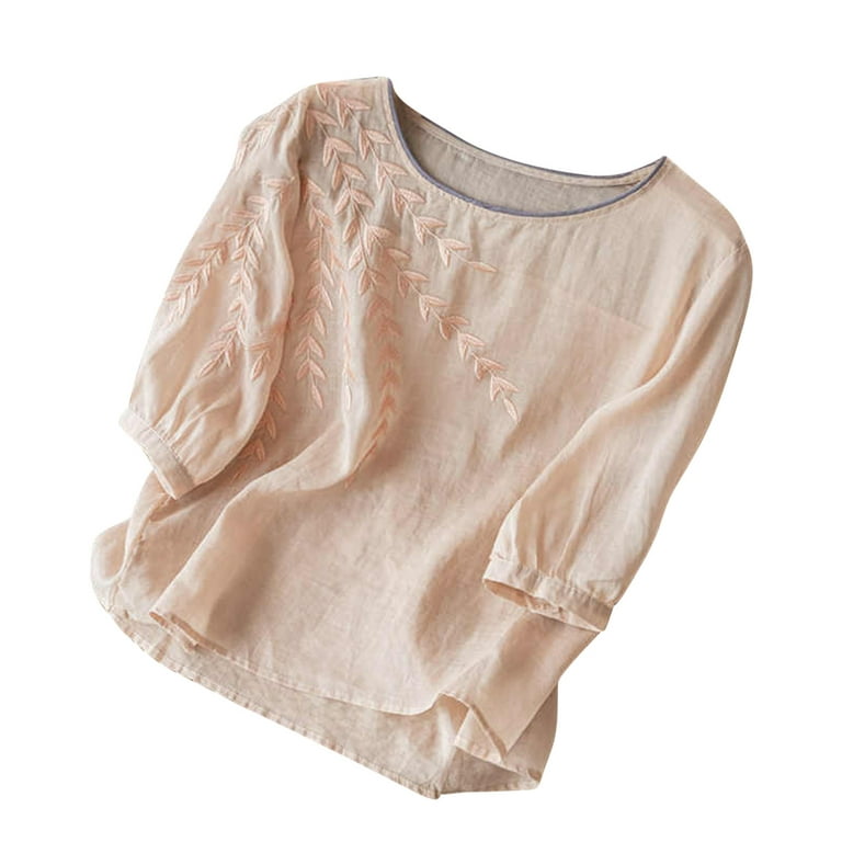 SMihono Summer Women's Ramie Shirt Plus Size Cotton Linen Tops Deals Long  Sleeve 2023 Embroidery Literary Vintage Shirts Buttons Lapel Tops  Breathable