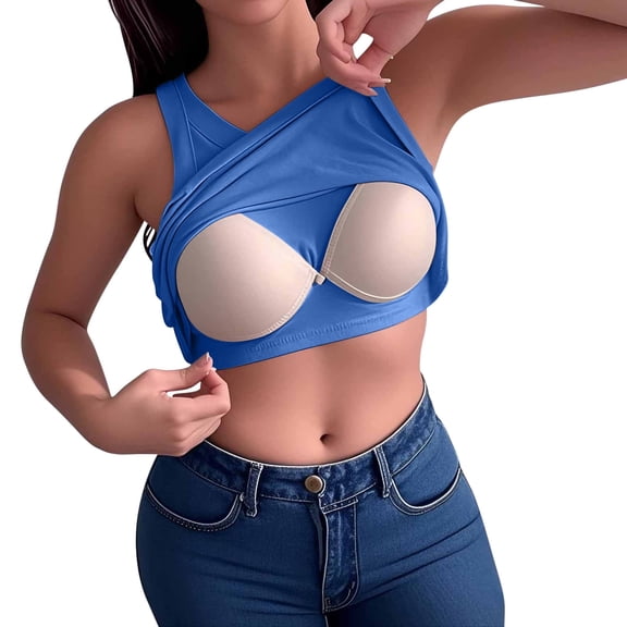 SMihono Tank Top with Built in Bra for Women 2025 Cozy Breathable Padded Vest Basic Undershirts Tees with Shelf Bra Workout Yoga Tops Blue Free Size
