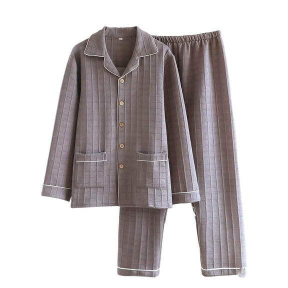 SMihono Thermal Fleece Pajamas Set Winter Warm Long Sleeve Top & Pants Striped Couple Sleepwear Fashion Homewear Sleep Sets Dark Gray M