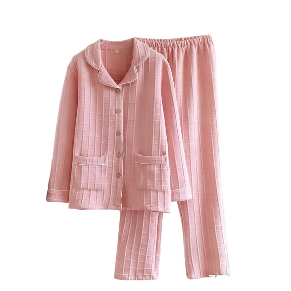 SMihono Thermal Fleece Pajamas Set Winter Warm Long Sleeve Top & Pants Striped Couple Sleepwear Fashion Homewear Sleep Sets Pink M